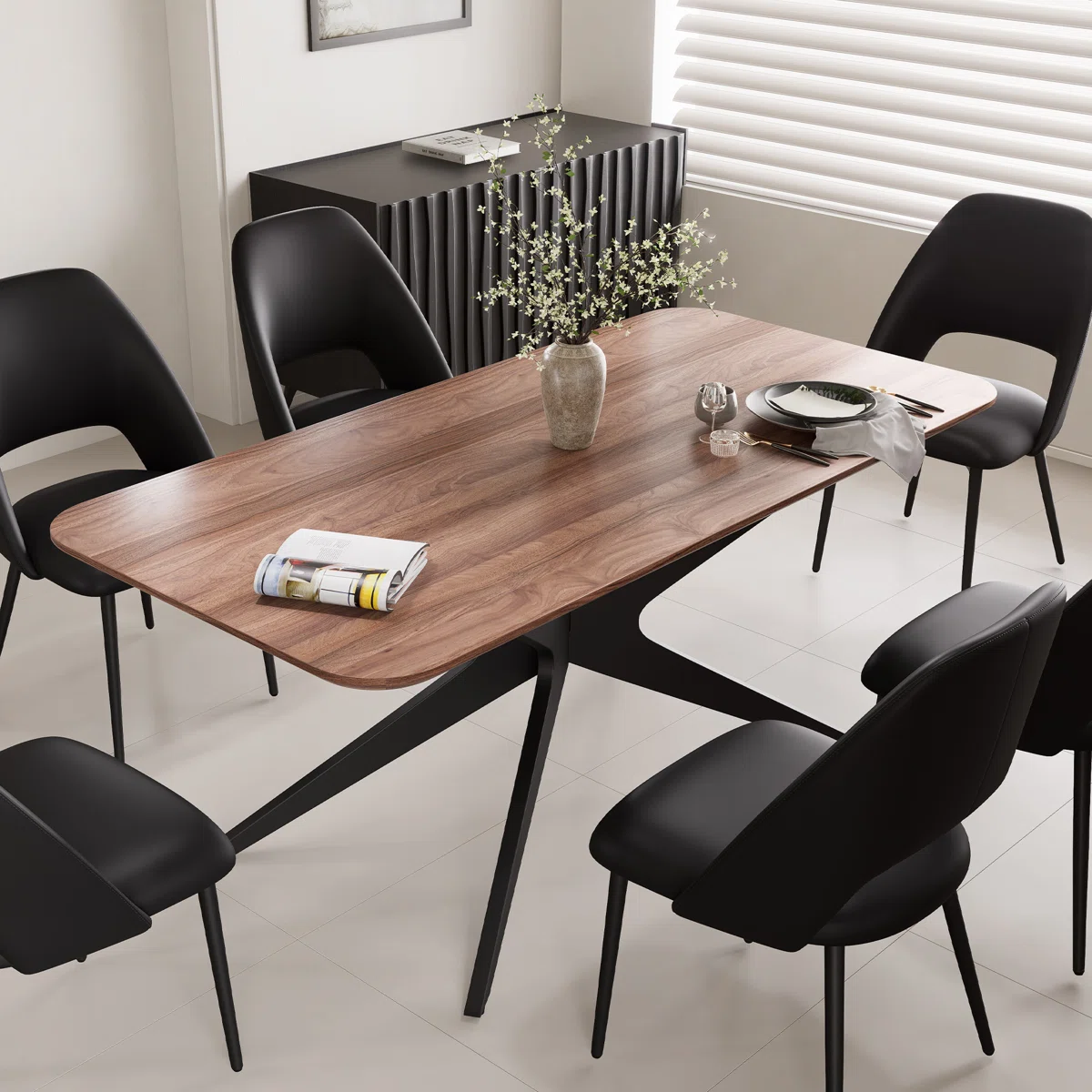 Mid-Century Industrial Rectangular Dining Table for 6
